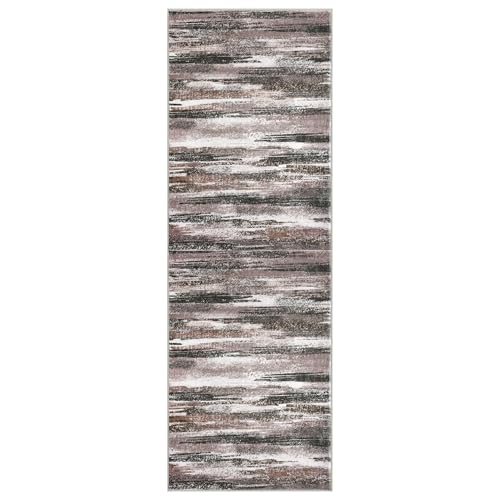 Abstract Washable 2x6 Runner Rug Non Slip Runners for Hallway (Dark Light Brown White / 2' x 6' (Runner))