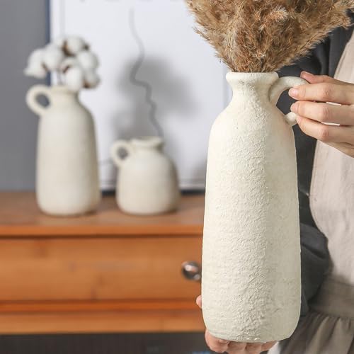 Ceramic Vase Set of 3 with Handle (010 - White)