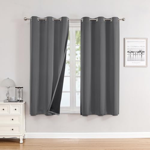 100% Blackout Curtains for Bedroom 63 Inches Long 2 Panels Set (38"W x 63"L (Pack of 2) / Grey)