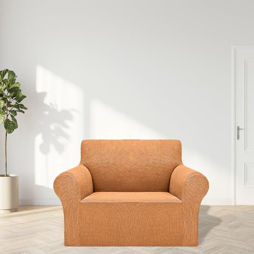 2026 New Stretch Chair Sofa Slipcovers Couch Cover for 1 Seater Furniture Protector Sofa Covers with Elastic Bottom Jacquard Fabric Small Checks for Pets (Golden / Chair)