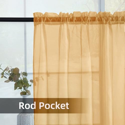 Solid Sheer Rod Pocket Curtain Voile Draperies 2 Panels White Beige Black Grey Coffee 52 Inch Width 45 Inch Long 1 Pair for Kitchen Bedroom Children Living Room Yard (Beige / 52"W x 45"L (Pack of 2))