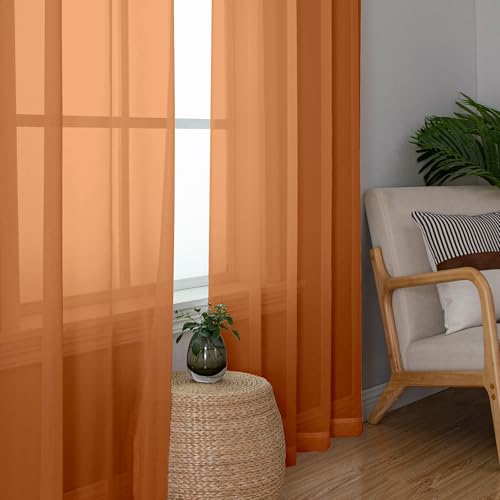Orange Sheer Curtains 96 Inches Long 2 Panels Set (42"W x 96"L (Pack of 2) / Orange)