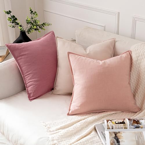 Decorative Linen Pillow Covers 18x18 Inch Light Pink (Light Pink / 18" x 18" (Pack of 2))