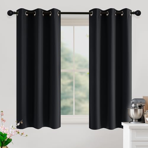 100% Black Out Curtains 54 Inches Long 2 Panels for Living Room (Black / 40"W x 54"L (Pack of 2))