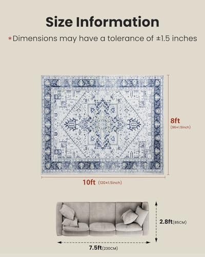 Amada Large 8x10 Washable Area Rug for Living Room (8' x 10' (Rectangular) / Navy Blue/White)