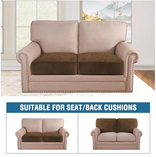 Velvet Stretch Couch Cushion Cover Plush Cushion Slipcover for Chair Loveseat Sofa Cushion Furniture Protector Seat Cushion Sofa Cover (Bronze Brown / 2 Cushion Loveseat)