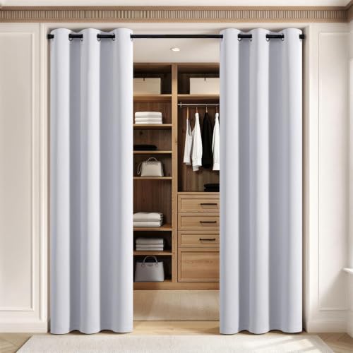 Closet Curtain for Open Closet Without Door Grommet Top 34x80 Inches (Greyish White / 34"W x 80"L (Pack of 2))