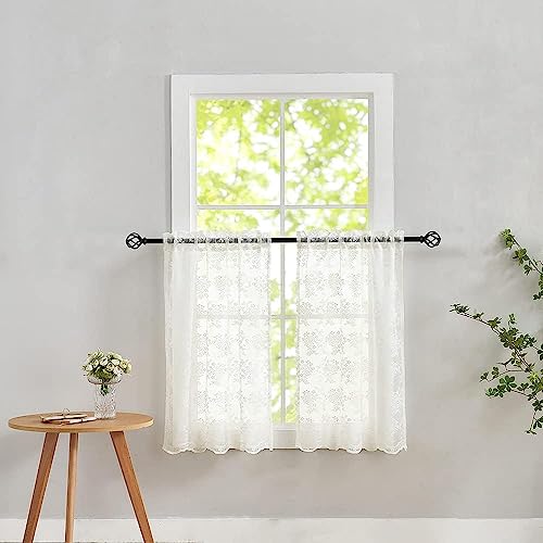 Vintage Lace Curtains Short 2 Panels Victorian Floral Farmhouse Cafe 30 inch Curtains for Basement (Ivory / 26"W x 30"L (Pack of 2))
