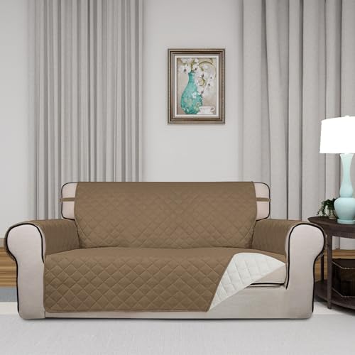 Reversible Quilted Couch Covers for Dogs Loveseat Sofa Cover 54" (Medium-XL / Camel/Ivory)