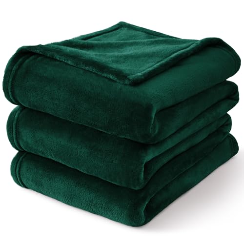 Fleece Blanket Soft Plush Queen Bed Blanket Forest Green 90"x90" (Forest Green / Queen(90"x90"))