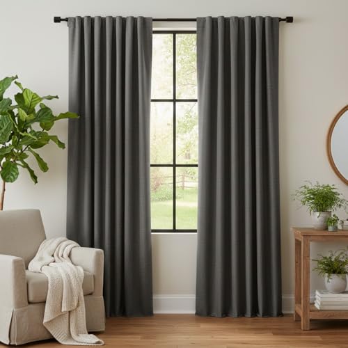 Grey Linen 100% Blackout Curtains 120 Inch Long for Living Room (Grey / 52"W x 120"L (Pack of 2))