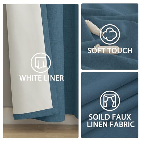 Dusty Blue Linen Textured Curtains 96 Inches Long for Living Room (Linen Dusty Blue / 52"W x 96"L (Pack of 2))