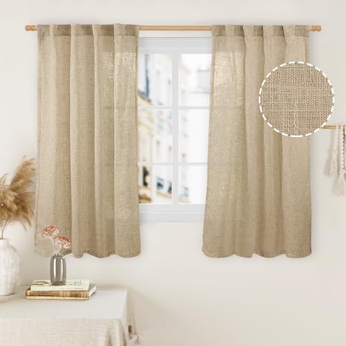 Brown Sheer Linen Curtains 48 Inch Length 2 Panels (Brown / 34"W x 48"L (Pack of 2))