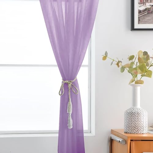 Lavender Sheer Curtains 4 Panels Rod Pocket Semi (Lavender / 52"W x 96"L (Pack of 4))