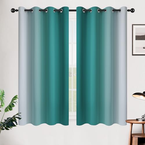 Ombre Teal to Grey White Curtains for Living Room 52Wx54L (52"W x 54"L (Pack of 2) / Teal)