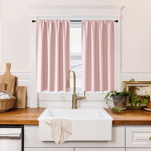 100% Blackout Short Curtains for Small Window (100% Blackout - Baby Pink / 42"W x 45"L (Pack of 2))