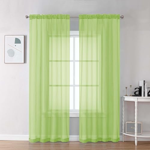 Lime Sheer Curtains 84 Inches Long for Living Room (Lime / 42"W x 84"L (Pack of 2))