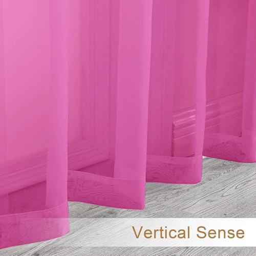 Sheer Curtains 108 Inch Length 2 Panels Set (Hot Pink / 42"W x 108"L (Pack of 2))