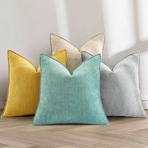 Chenille Mineral Yellow Throw Pillow Covers 26x26 Set of 2 (Mineral Yellow / 26" x 26" (Pack of 2))