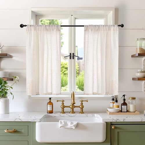 36 Inch Length Oatmeal Linen Curtains for Kitchen Window (Oatmeal / 30"W x 36"L (Pack of 2))