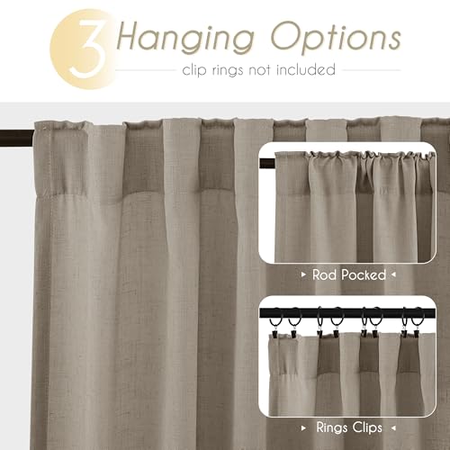 Taupe Linen Curtains 96 inches Long for Living Room Back Tab Rustic Farmhouse Semi Sheer Light Filtering Window Curtain Dining Room Soft Thick Flax Linen Textured Drapes Burlywood Birch Dark Brown (Taupe / 52"W x 96"L (Pack of 2))