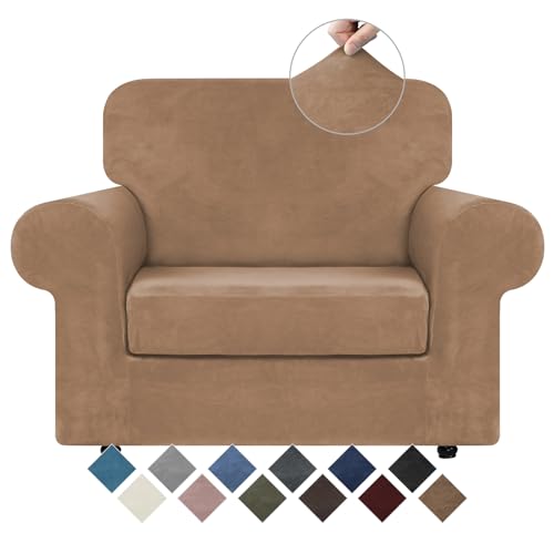 Velvet Stretch 2 Pieces Chair Sofa Slipcovers Washable (Small / Camel)