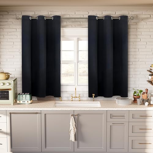 Short Curtains for Small Window 45 Inch Long (Black / 38"W x 45"L (Pack of 2))