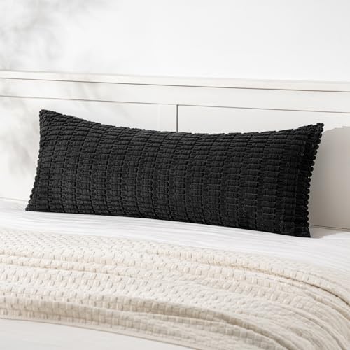 Lumbar Corduroy Throw Pillow Cover for Bed 14x36 Black Pack of 1 (Black / 36" x 14" (Pack of 1))