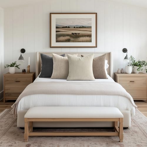 4 Packs Natural Decorative Throw Pillows Covers 18x18 Inch for Living Room Couch Bed Sofa (Natural / 18" x 18" (Pack of 4))