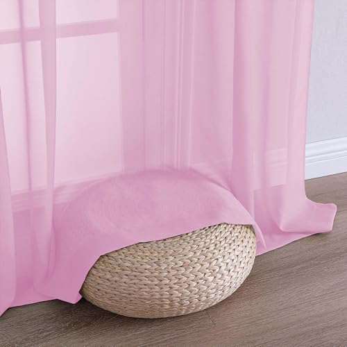 Sheer Curtains 84 Inches Long 2 Panels Set (Pink / 59"W x 84"L (Pack of 2))