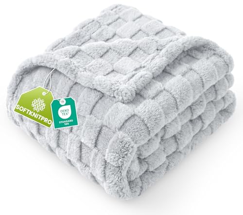 Plush Checkered Fleece Blanket Cool Grey King (Cool Grey / King)