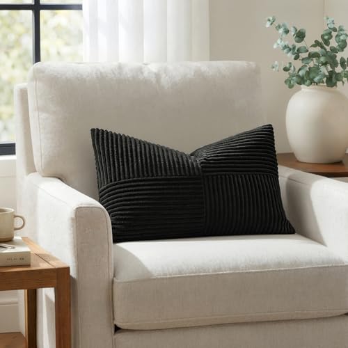 Black Decorative Lumbar Throw Pillow Covers 12x20 Inch 2 Pack (20" x 12" (Pack of 2) / Black)