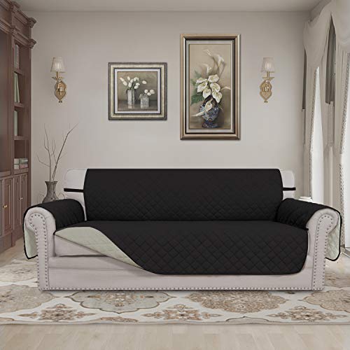 Reversible Couch Cover (Black/Beige / X-Large Sofa)