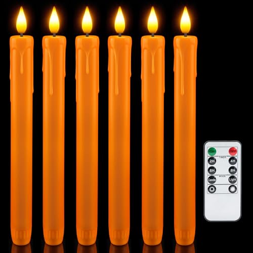 6 Pcs Orange Flameless Taper Candles with Remote (Orange / Pack of 6)