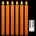 6 Pcs Orange Flameless Taper Candles with Remote (Orange / Pack of 6)
