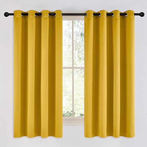 Room Darkening Gold Curtains 63 inch Length 2 Panels (Gold / 52"W x 63"L (Pack of 2))