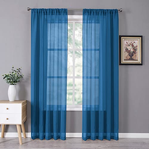Sheer Curtains Linen Textured Bedroom Curtain Sheers Light Filtering Rod Pocket Voile Curtains for Living Room (54"W x 84"L (Pack of 2) / Classic Blue)