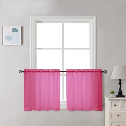Sheer Hot Pink Tier Curtains 24 Inch Length Set (Hot Pink / 42"W x 24"L (Pack of 2))