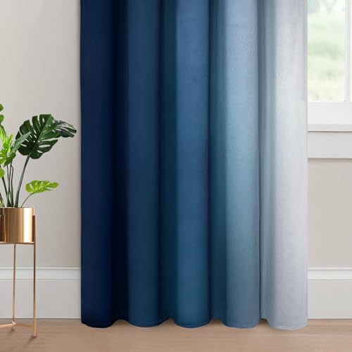 Ombre Curtains Blue and Greyish White for Living Room (70"W x 84"L (Pack of 2) / Blue)
