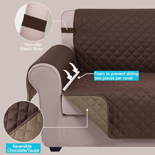 Loveseat Sofa Cover for 2 Cushion Couch (Chocolate/Taupe / 45''loveseat-small)