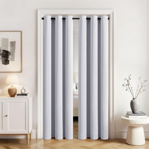 Closet Curtain for Open Closet Without Door Grommet Top 34x80 Inches (Greyish White / 34"W x 80"L (Pack of 2))