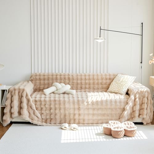 Plush Sofa Slipcovers Washable Couch Cover for Sofa Super Soft Faux Fur Sofa Covers for 3 Couch Cousion Soild Khaki Rabbit Plush Couch Cushion Covers for Kids Pets (71" x 150" / Z-plush:khaki)