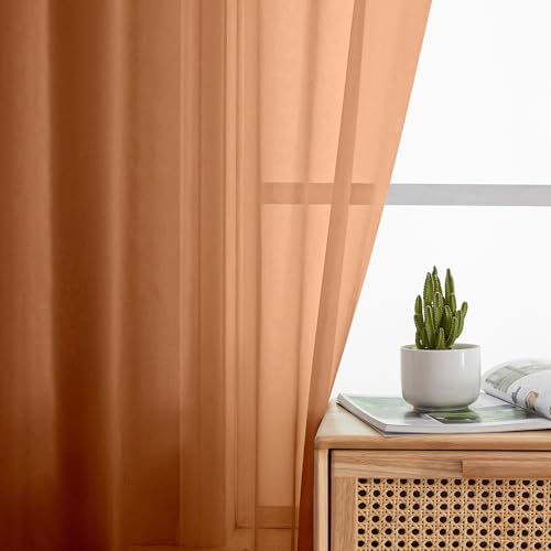 Orange Short Sheer Curtains 45 Inch Length for Small Windows (Orange / 42"W x 45"L (Pack of 2))