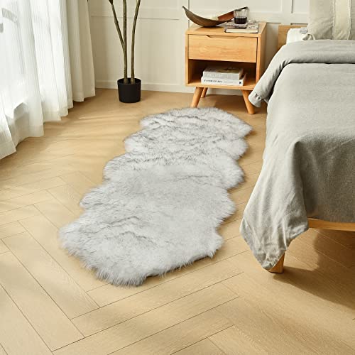 White Black Faux Sheepskin Runner Rugs 2x6 ft (White Black / 2' x 6' (Runner))