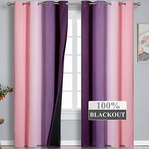 Pink and Purple Ombre Blackout Curtains for Girls Bedroom 108 Inches Long (Pink and Purple / 52"W x 108"L (Pack of 2))