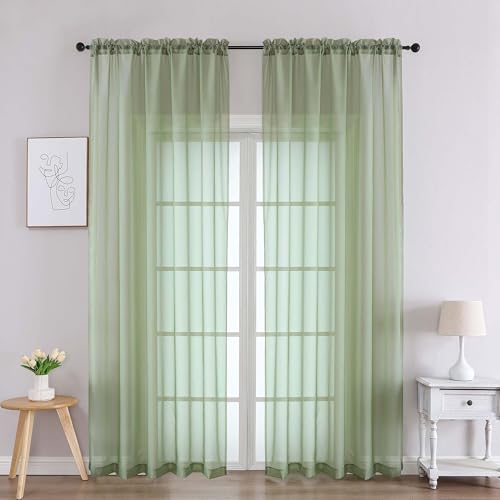 Sage Green Sheer Curtains 90 Inches Long 2 Panels (Sage Green / 59"W x 90"L (Pack of 2))