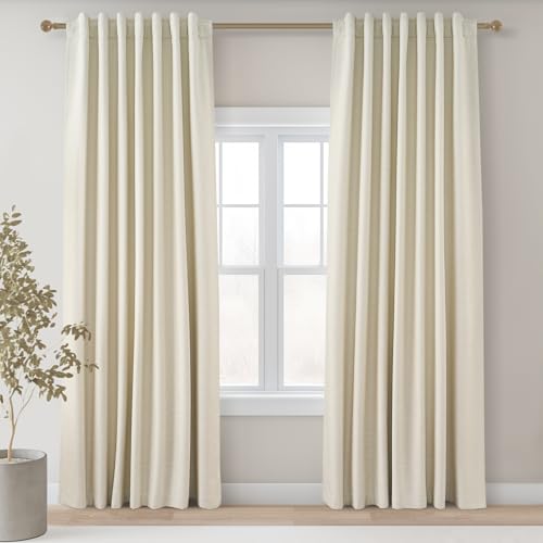 Cream White 100% Blackout Curtains 72 Inches Long 2 Panels for Bedroom Natural Linen Heavy Insulated Bay Window Curtains Modern Neutral Drapes for Bedroom Small Window Treatment (Cream / 52"W x 72"L (Pack of 2))