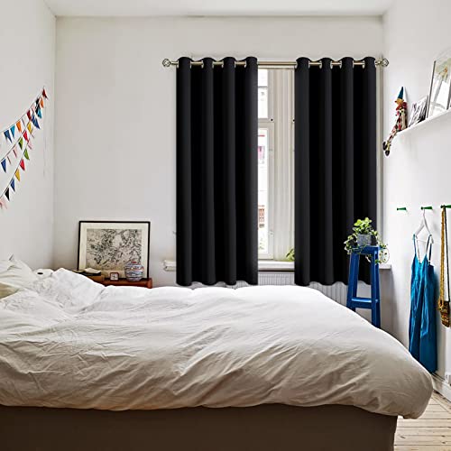 Black Blackout Curtains for Bedroom 63 Inch Long (Black / 52"W x 63"L (Pack of 2))