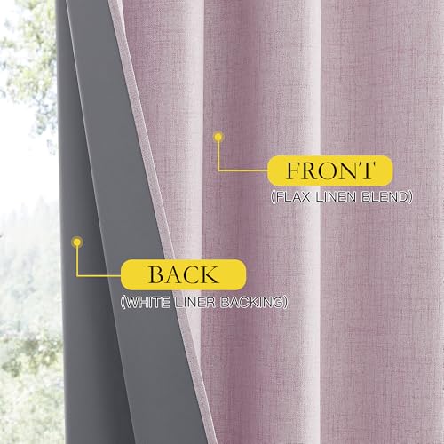 Pink Vintage Linen 100% Blackout Curtains for Living Room (62"W x 102"L (Pack of 2) / Pink)