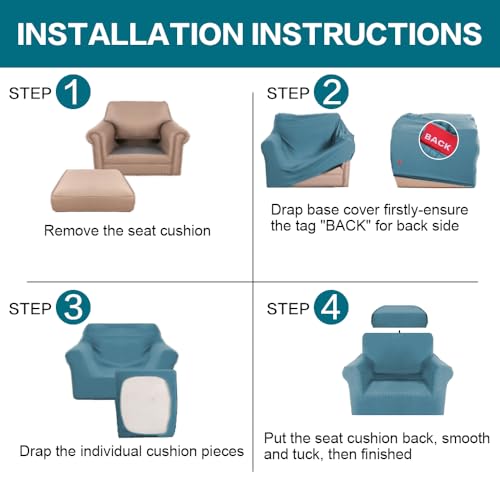 2 Piece Chair Covers Armchair Slipcovers for Living Room Armchair Sofa Cover with Individual Cushion Covers Feature Jacquard Fabric (Armchair (1 Cushion) / Storm Blue)